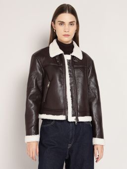 Cover Story - Brown Polyester Solid Jacket