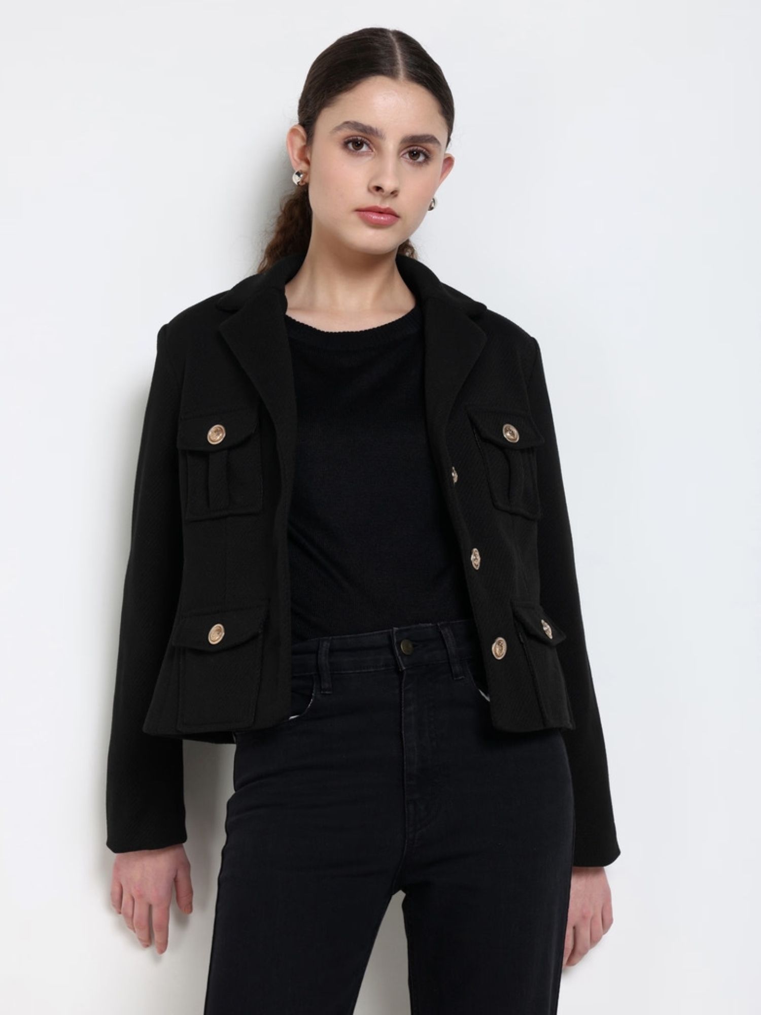 cover story Black Polyester Solid Jacket-picture-15