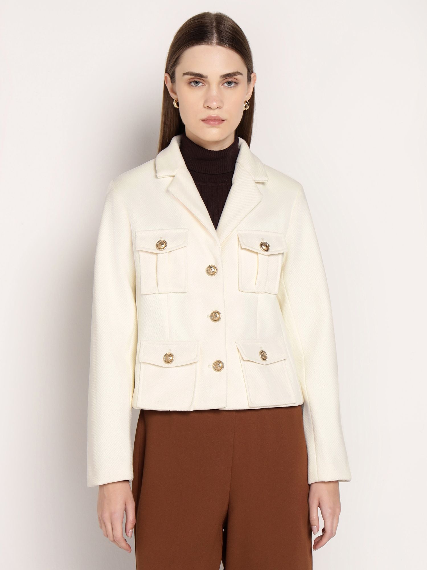 cover story Ivory Polyester Solid Jacket-picture-36