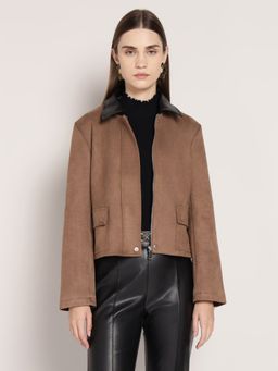 Cover Story - Brown Polyester Solid Jacket