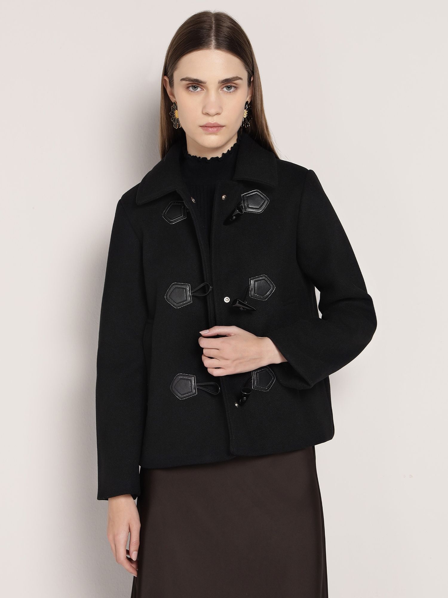 cover story Black Polyester Solid Jacket-picture-13