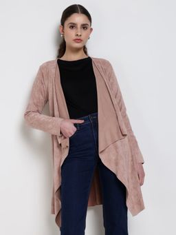 Cover Story - Pink Polyester Solid Shrug