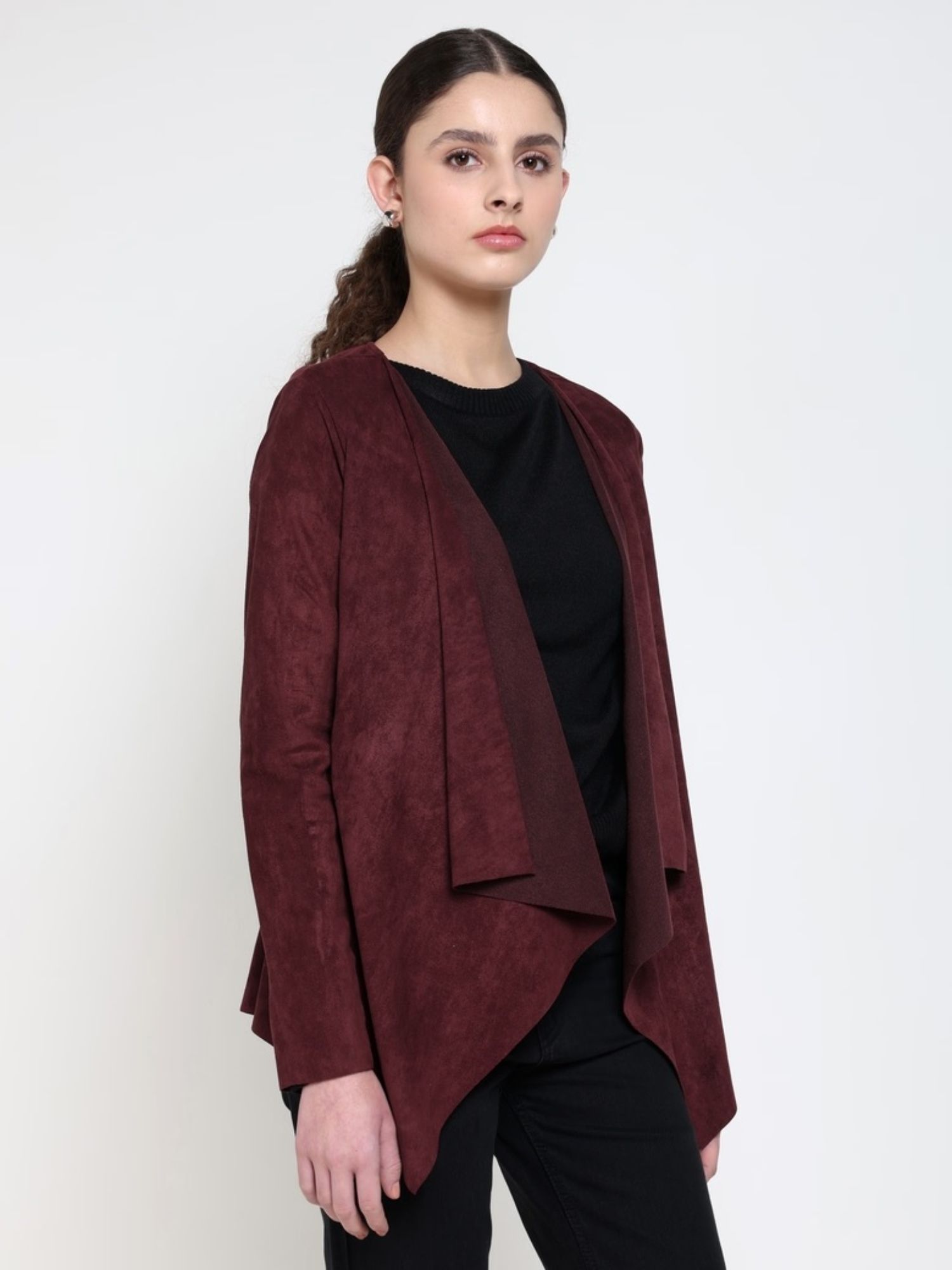 cover story Burgundy Polyester Solid Shrug-picture-26