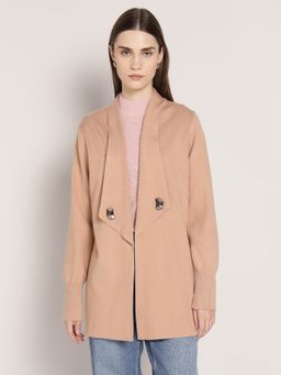 Cover Story - Beige Viscose Rayon Solid Shrug