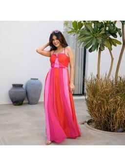 ORDINAREE - Pink Blended Fabric Solid Dress