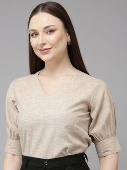 Style Quotient - Beige Polycotton Solid Top