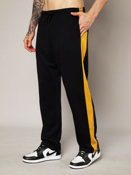 LEOTUDE - Mens Loose Mid Rise Drawstring Stretchable Black Trackpant