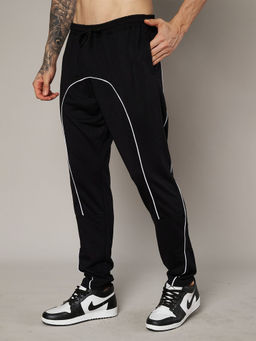 LEOTUDE - Mens Loose Mid Rise Drawstring Stretchable Black Joggers