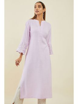 Soch - Lavender Rayon Straight Kurta With Floral Embroidery And Scallop Designs