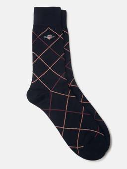 GANT - Men Navy Blue Checked Calf Length Socks