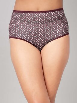 Clovia - Brown Cotton High Waist Printed Hipster Panty