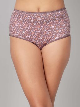 Clovia - Brown Cotton High Waist Floral Print Hipster Panty
