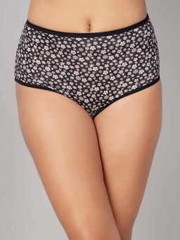 Clovia - Black Cotton High Waist Floral Print Hipster Panty