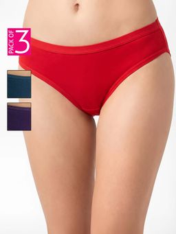 Clovia - Multi-Color Cotton Low Waist Bikini Panties (Pack of 3)