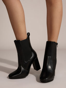 Twenty Dresses by Nykaa Fashion - Black Almond Toe High Ankle Heel Boots