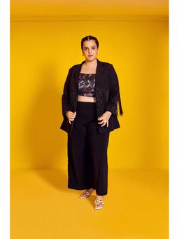 Mamicha - Mid-Night Mist Fringe Black Jacket