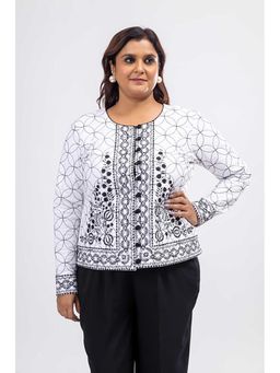 Mamicha - White Vintage Embroidered Full Sleeve Jacket