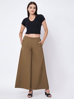 First Resort by Ramola Bachchan - Women's Brown Cotton Wide Pants