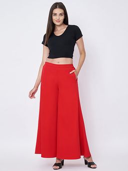 First Resort by Ramola Bachchan - Women's Red Cotton Solid Relaxed Fit Pant