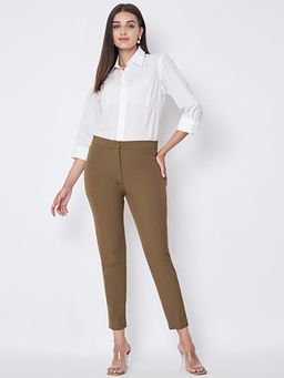 First Resort by Ramola Bachchan - Women's Beige Cotton Slim Pants