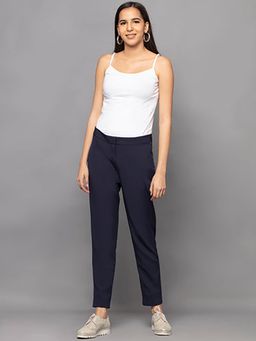 First Resort by Ramola Bachchan - Women's Navy Blue Cotton Slim Pants