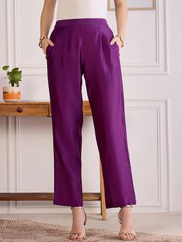 First Resort by Ramola Bachchan - Women's Purple Chanderi Straight Pants