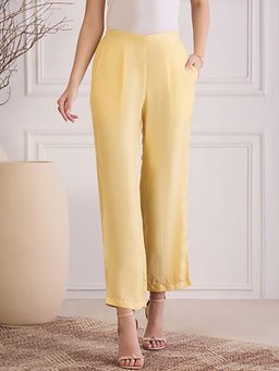 First Resort by Ramola Bachchan - Women's Yellow Silk Straight Pants