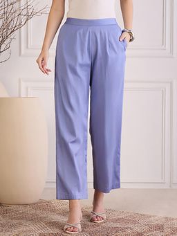 First Resort by Ramola Bachchan - Women's Blue Cotton Straight Pants