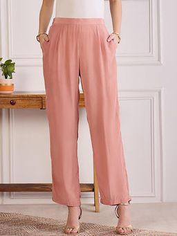 First Resort by Ramola Bachchan - Women's Pink Viscose Straight Pants