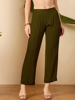 First Resort by Ramola Bachchan - Women's Olive Georgette Straight Pants