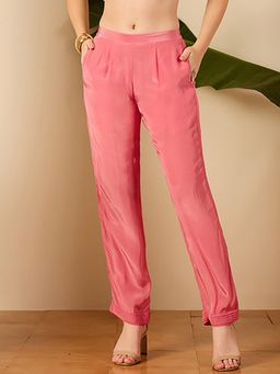 First Resort by Ramola Bachchan - Women's Pink Georgette Straight Pants