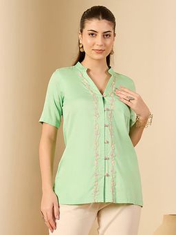 First Resort by Ramola Bachchan - Jelly Green Hand Embroidered Shirt