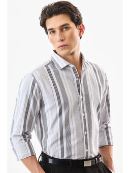 Snitch - White Stripes Full Sleeves Slim Formal Shirt