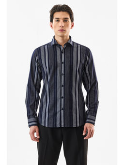 Snitch - Navy Blue Stripes Full Sleeves Slim Formal Shirt