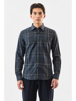 Snitch - Navy Blue Plaid Full Sleeves Slim Checks Formal Shirt