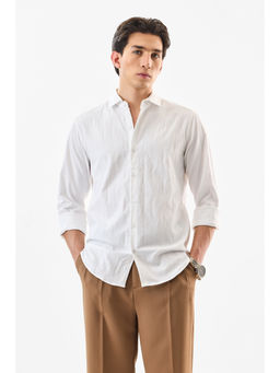 Snitch - White Textured Full Sleeves Slim Casual Shirt