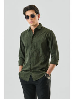 Snitch - Green Textured Full Sleeves Slim Casual Shirt