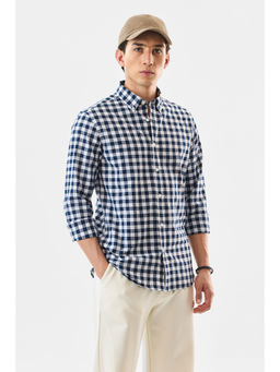 Snitch - Navy Blue Checks Full Sleeves Slim Casual Shirt