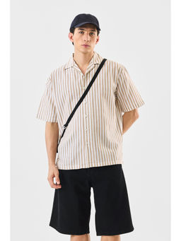 Snitch - Beige Stripes Half Sleeves Regular Casual Shirt