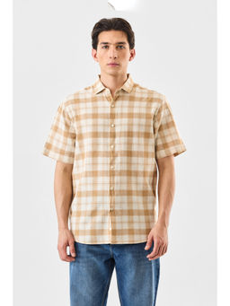 Snitch - Beige Checks Half Sleeves Regular Casual Shirt