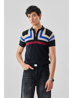 Snitch - Black Colorblocked Half Sleeves Regular Casual Polo T-Shirt