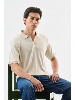 Snitch - Beige Solid Half Sleeves Regular Casual Polo T-Shirt