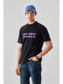 Snitch - Black Half Sleeves Oversized Casual T-Shirt