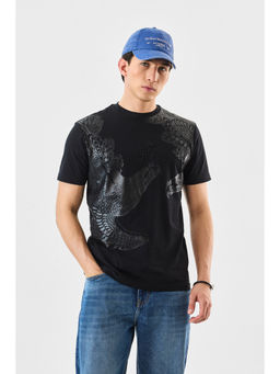 Snitch - Black Printed Half Sleeves Slim Casual T-Shirt