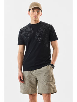 Snitch - Black Printed Half Sleeves Slim Casual T-Shirt