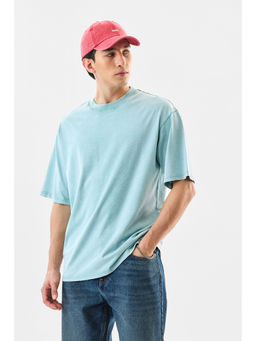 Snitch - Light Blue Solid Half Sleeves Oversized Casual T-Shirt