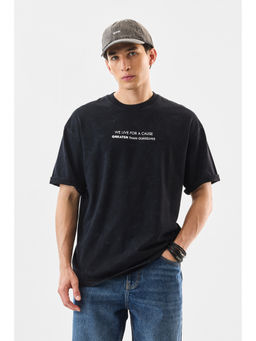 Snitch - Black Typography Half Sleeves Oversized Casual T-Shirt