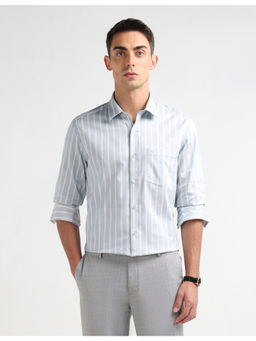 Arrow - Grey Vertical Striped Pure Cotton Formal Shirt