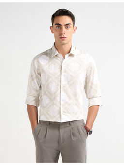 Arrow - Beige Paisley Printed Pure Cotton Formal Shirt