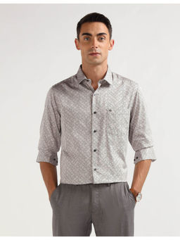 Arrow - Grey Geometric Satin Slim Fit Pure Cotton Formal Shirt